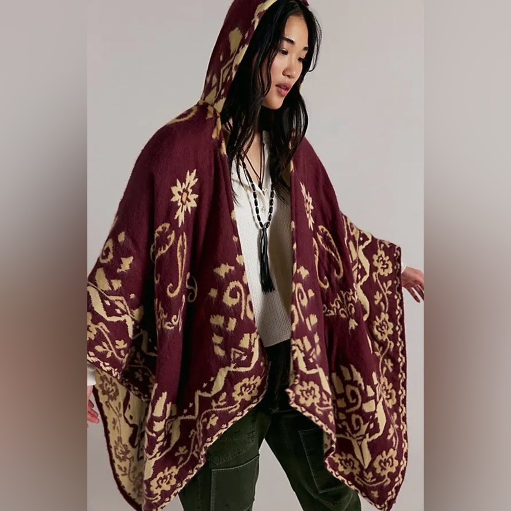 NWT Free People Rown Printed Duster Hooded Cardigan New $98 retail